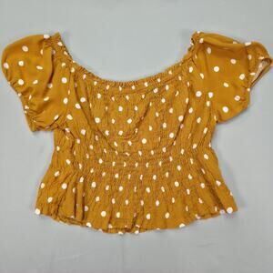 Liz Banks Womens XL Smocked Off Shoulder Top Puff Sleeve Polka Dot Cottagecore